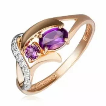 Золотое кольцо с аметистами и фианитами