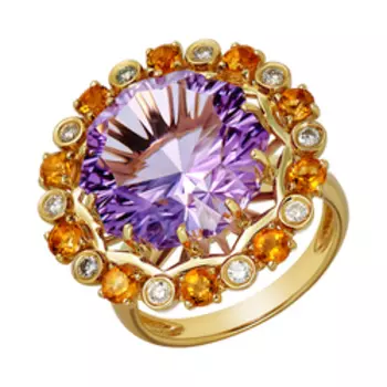 Золотое кольцо с аметистом, цитрином и бриллиантами