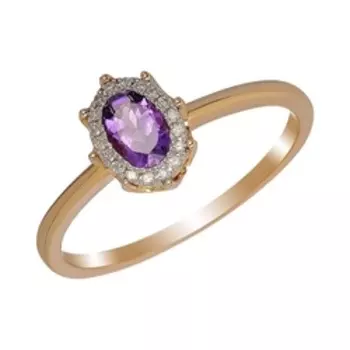 Золотое кольцо с аметистом и бриллиантами