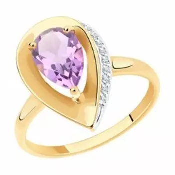 Золотое кольцо с аметистом и фианитами