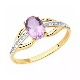 Кольцо из золота с аметистом и фианитами