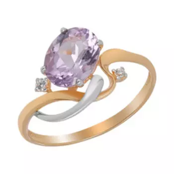 Золотое кольцо с аметистом и фианитами