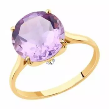 Золотое кольцо с аметистом и фианитами