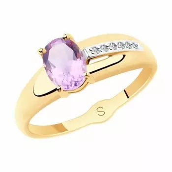 Золотое кольцо с аметистом и фианитами