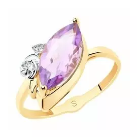 Золотое кольцо с аметистом и фианитами