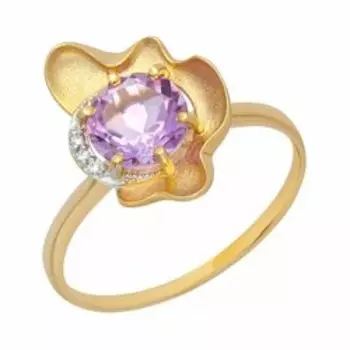 Золотое кольцо с аметистом и фианитами