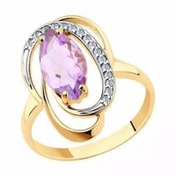 Золотое кольцо с аметистом и фианитами