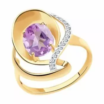 Золотое кольцо с аметистом и фианитами