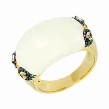 Золотое кольцо с белым агатом и голубыми бриллиантами