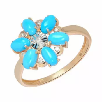 Золотое кольцо с бриллиантами и бирюзой "Цветок"