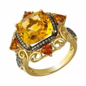 Золотое кольцо с бриллиантами и цитринами
