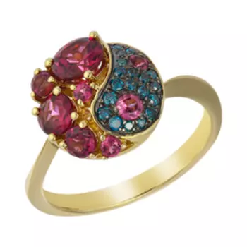 Золотое кольцо с бриллиантами и родолитами