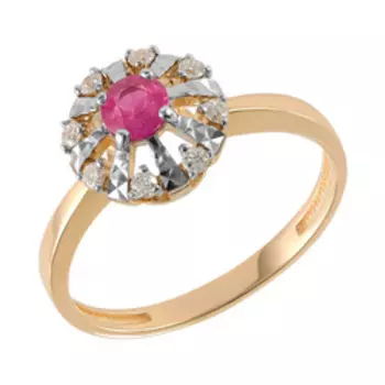 Золотое кольцо с бриллиантами и рубином "Цветок"