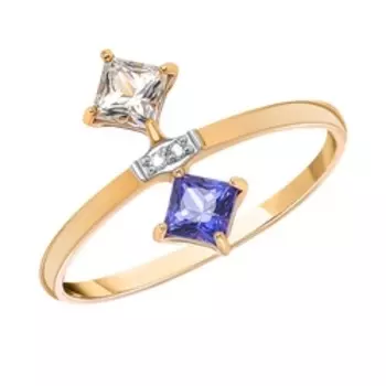 Золотое кольцо с бриллиантами и топазами Swarovski