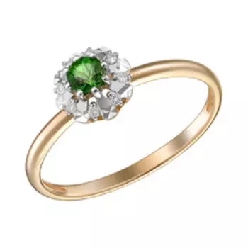 Золотое кольцо с бриллиантами и тсаворитом "Цветок"