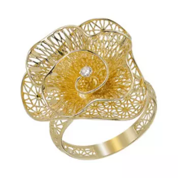 Золотое кольцо с бриллиантом "Цветок"