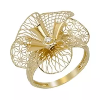 Золотое кольцо с бриллиантом "Цветок"