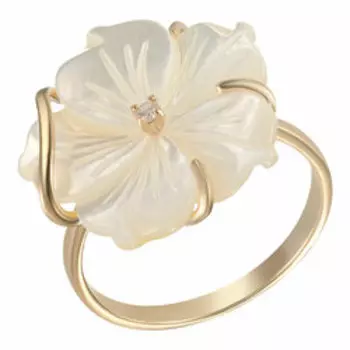 Золотое кольцо с бриллиантом и перламутром "Цветок"