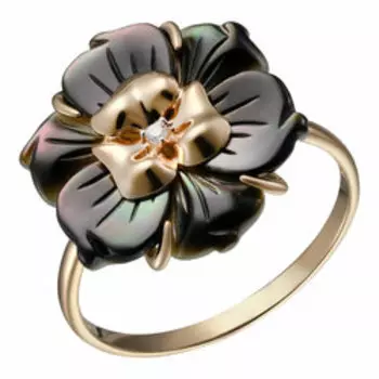 Золотое кольцо с бриллиантом и серым перламутром "Цветок"