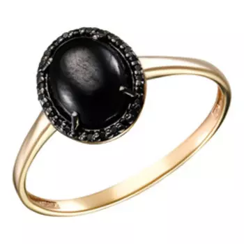 Золотое кольцо с черным гранатом и шпинелью