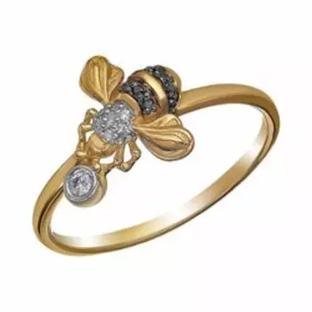 Золотое кольцо с черными бриллиантами "Пчела"