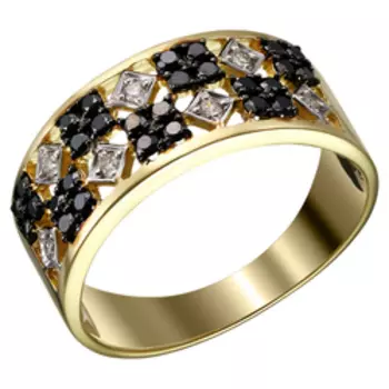 Золотое кольцо с черными и бесцветными бриллиантами