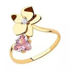 Золотое кольцо с фианитами "Цветок"