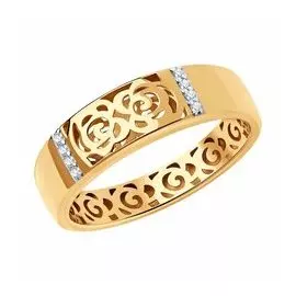 Золотое кольцо с фианитами "Цветы"
