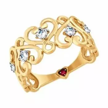 Золотое кольцо с фианитами и корундом