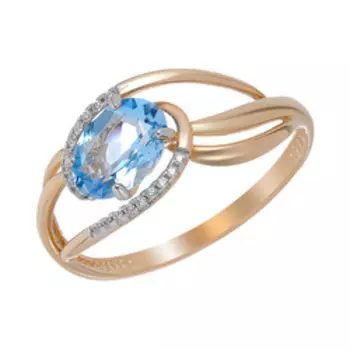 Золотое кольцо с фианитами и топазом Swiss