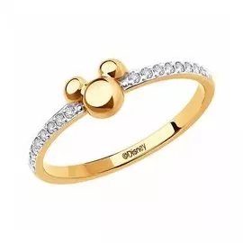 Золотое кольцо с фианитами "Микки Маус"