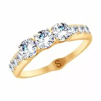 Золотое кольцо с фианитами Swarovski