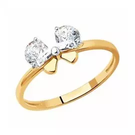 Золотое кольцо с фианитами Swarovski "Бантик"