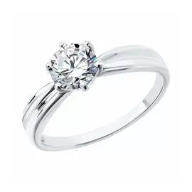 Помолвочное кольцо из белого золота с фианитом