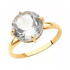 Золотое кольцо с горным хрусталем и фианитами