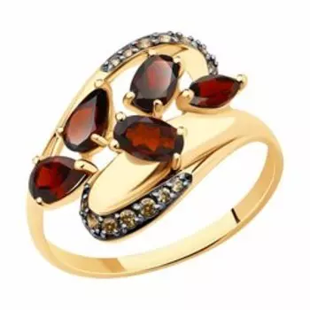 Золотое кольцо с гранатами и фианитами