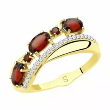 Золотое кольцо с гранатами и фианитами