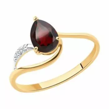 Кольцо из золота с гранатом и фианитами