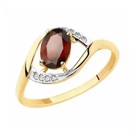Кольцо из золота с гранатом и фианитами