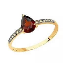 Золотое кольцо с гранатом и фианитами