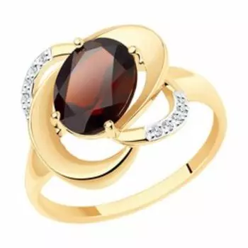 Золотое кольцо с гранатом и фианитами
