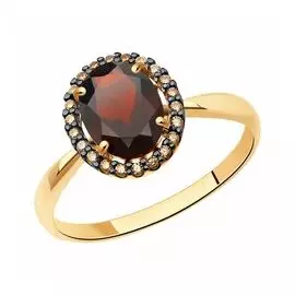 Золотое кольцо с гранатом и фианитами