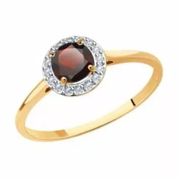 Кольцо из золота с гранатом и фианитами