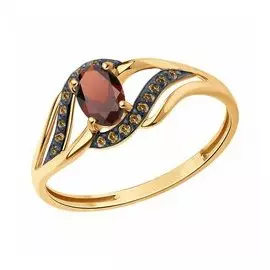 Золотое кольцо с гранатом и фианитами