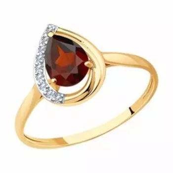 Золотое кольцо с гранатом и фианитами