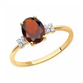 Кольцо из золота с гранатом и фианитами