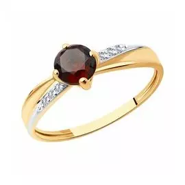 Кольцо из золота с гранатом и фианитами