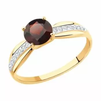 Золотое кольцо с гранатом и фианитами