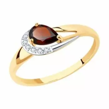 Кольцо из золота с гранатом и фианитами