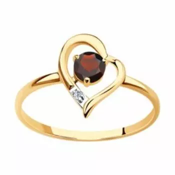 Кольцо из золота с гранатом и фианитом